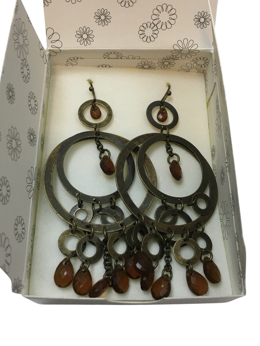 mark. Perfect Zen Earrings Burnished Brass Brown Beads Y2K Avon Gypsy RARE